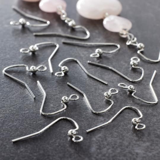 12 Pack: Rhodium Fishhook Earring with Ball by Bead Landing™